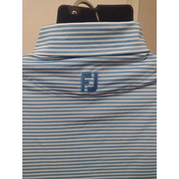 NEW FootJoy FJ Polo Shirt Men’s Large L Blue White Striped Short Sleeve Golfing - Picture 8 of 12